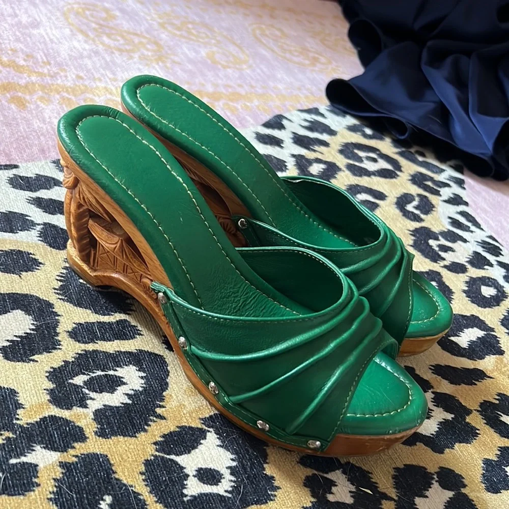 Vintage Green Satin Slide Sandals - Picture 5 of 8